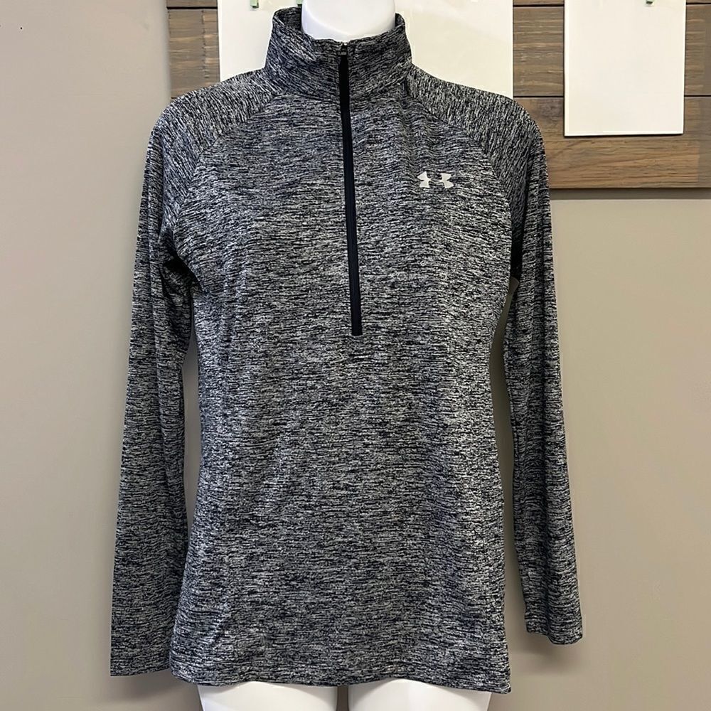 Under Armour Heather Grey Half Zip Pullover Long Sleeve Mock Neck Shirt- Small